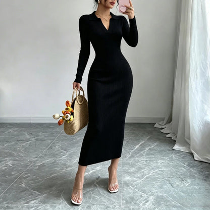 Ribbed Knit Long Sleeve Sweater Dress
