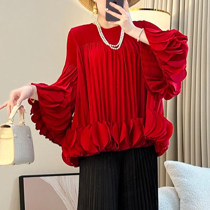 Pleated Appliques Fashion Top