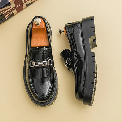 Glossy Metal Thick-Sole Loafers