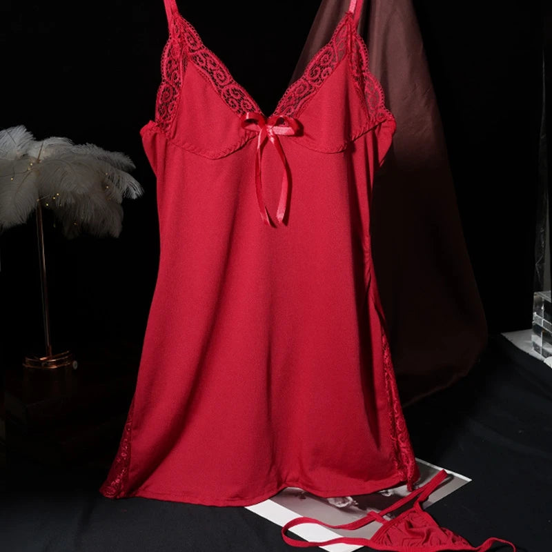 Sexy Solid V-Neck Nightgown