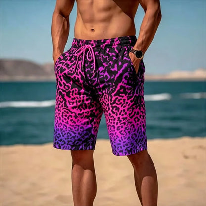 Leopard Print Drawstring Beach Shorts