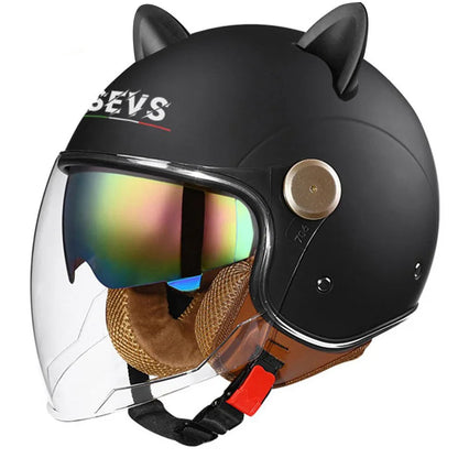 Retro Half-Face Cat-Ear Helmet