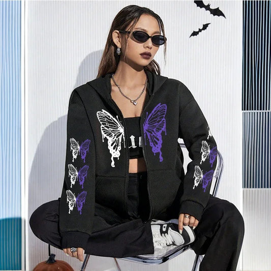 Butterfly Print Zip Hoodie
