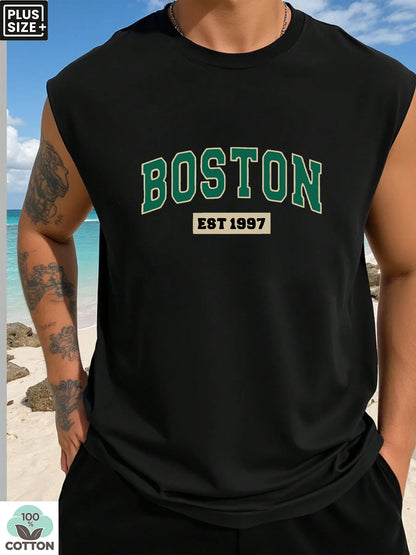 Cotton Boston Print Sleeveless Vest