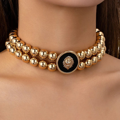 Vintage Lion Head Enamel Choker Necklace
