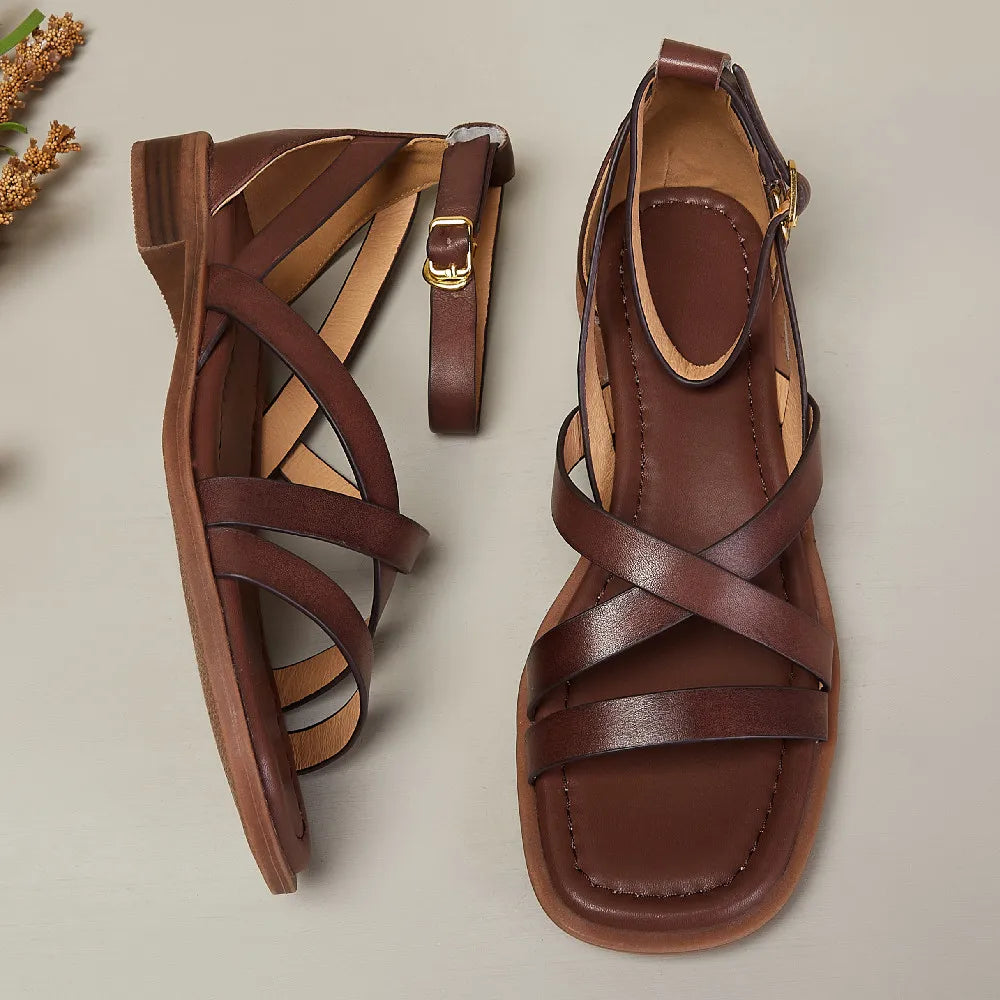 Genuine Leather Ankle Strap Sandals