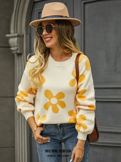 Flower Print Pullover Sweater