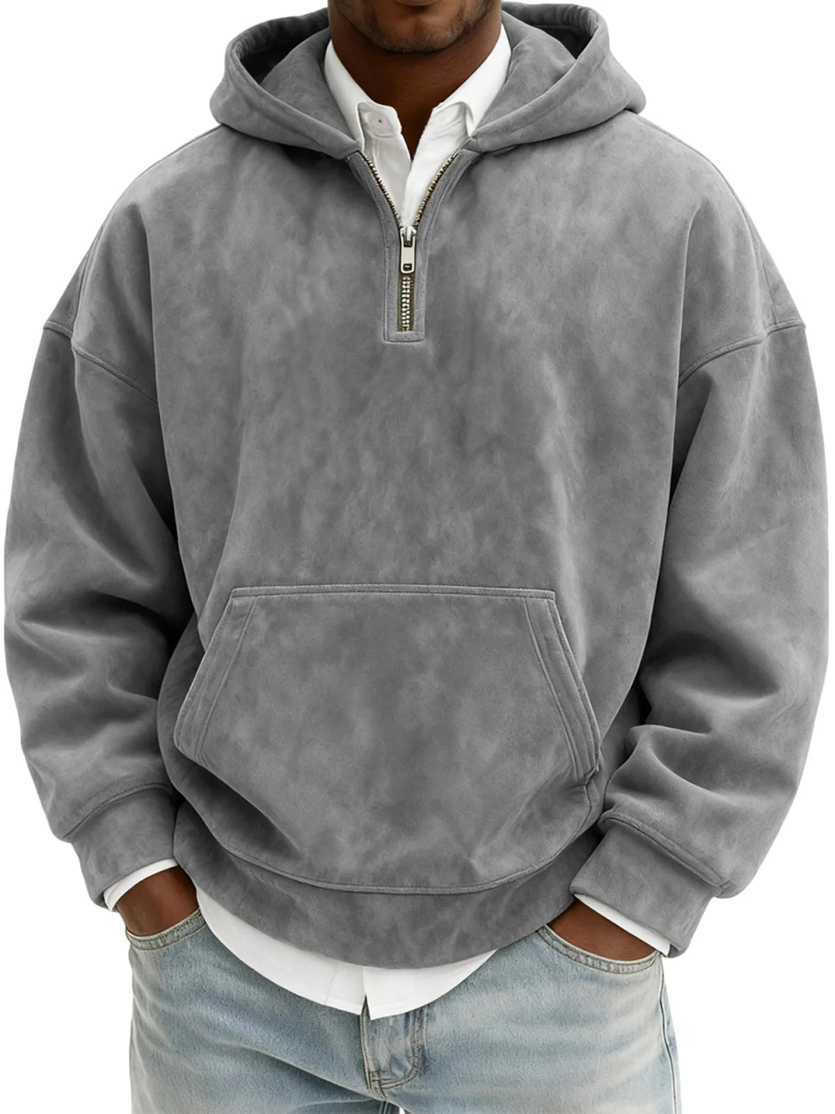 Suede Half-Zip Hoodie