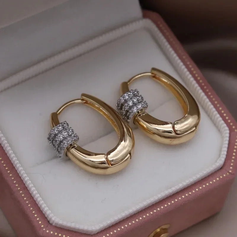 Two-Tone Zircon Ball Hoop Earrings