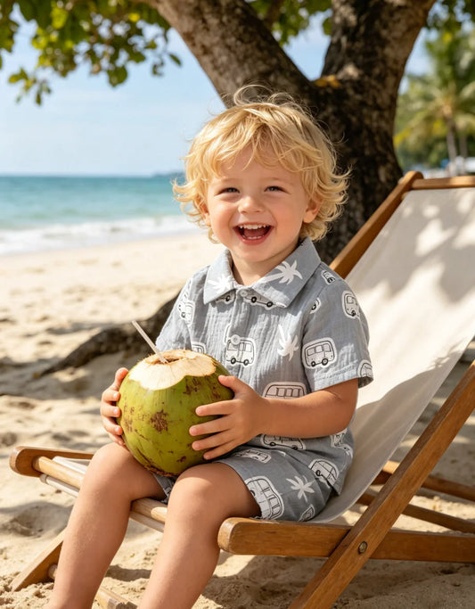 Palm Print Shirt and Shorts Set