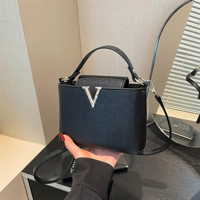 Sequined V-Shape Bucket Bag