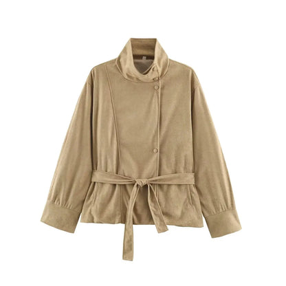 Belted Faux Suede Jacket