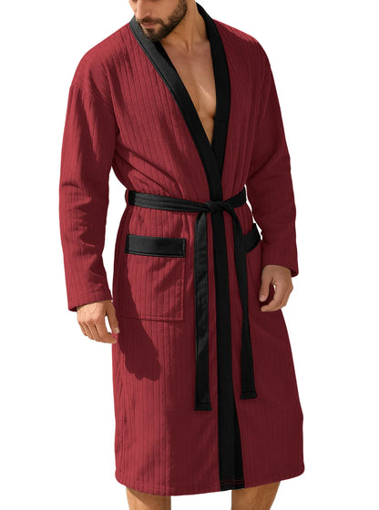 Long Patterned Belted Bathrobe