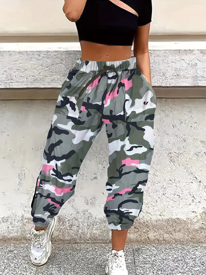 Pink Camo Print Harem Pants