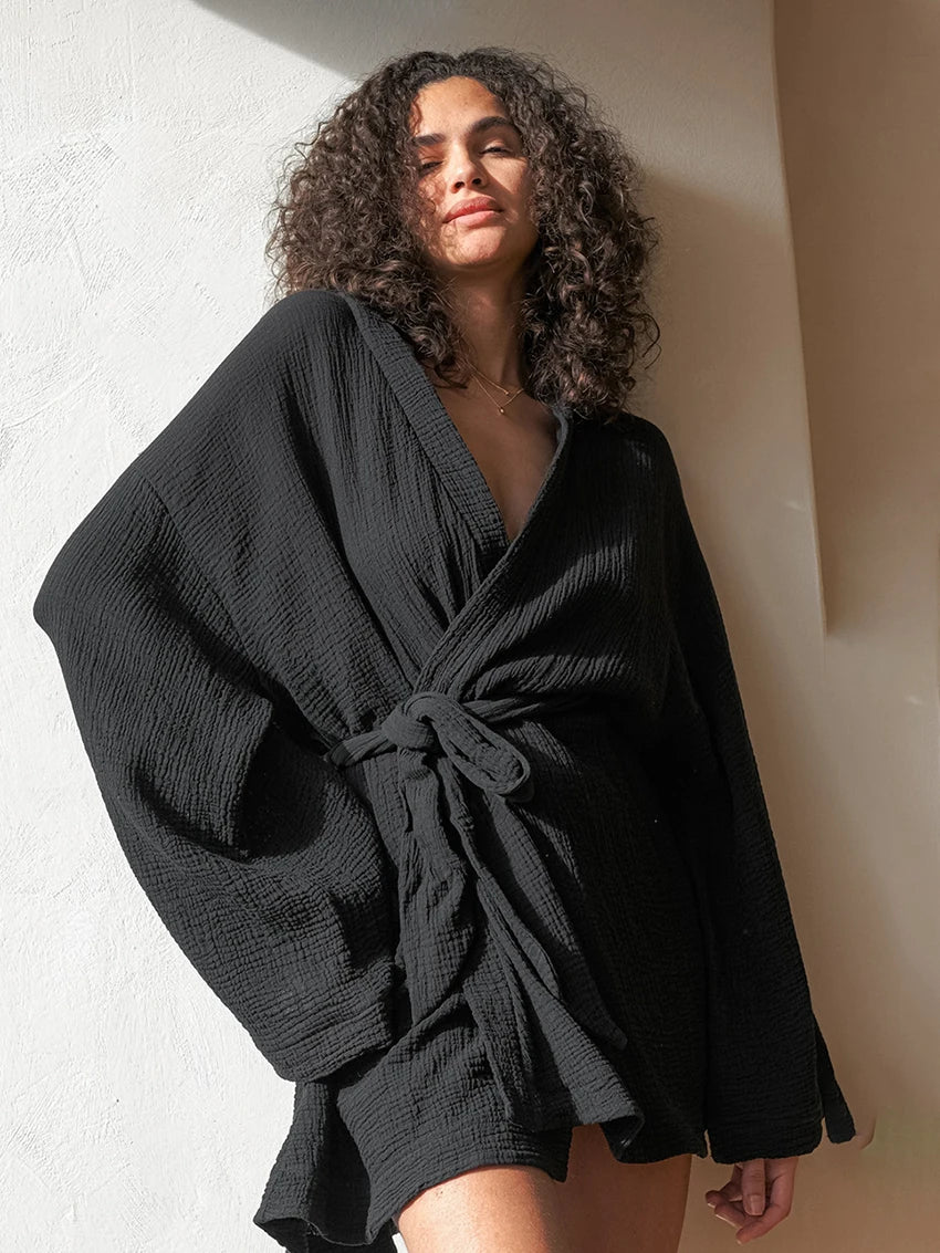 Cotton Mini Black Robe