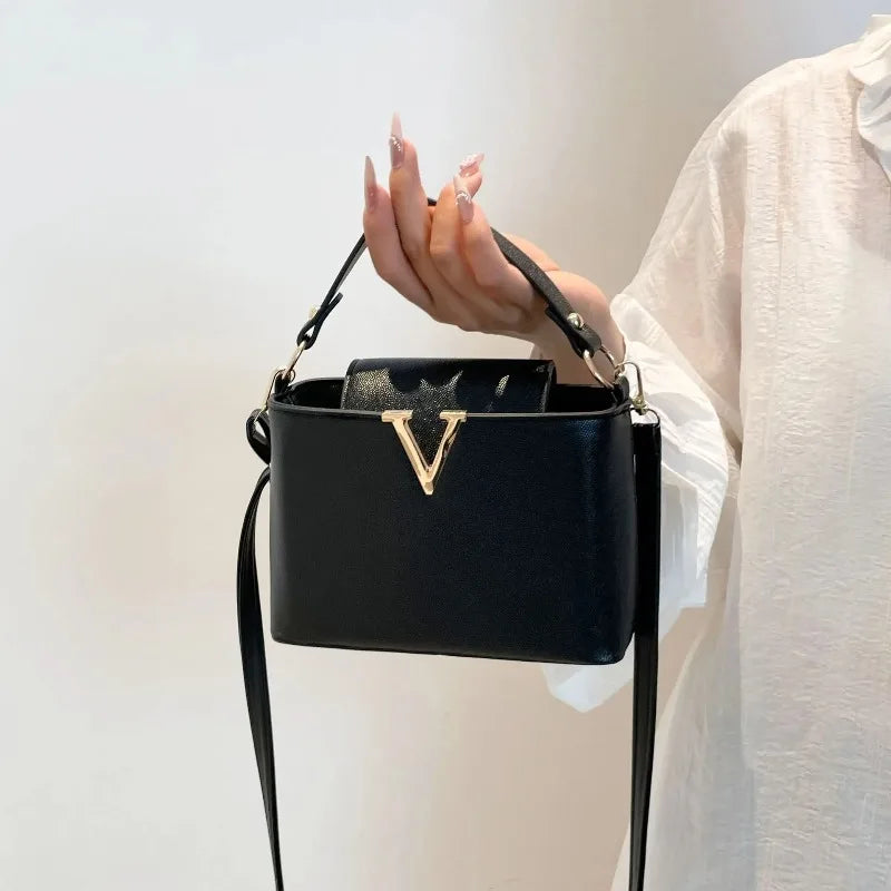 Sequined V-Shape Bucket Bag