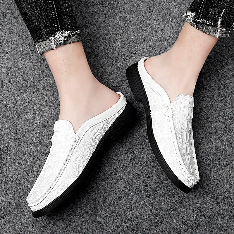 Black Half Shoes Leather Mules