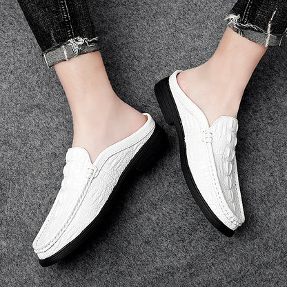 Black Half Shoes Leather Mules