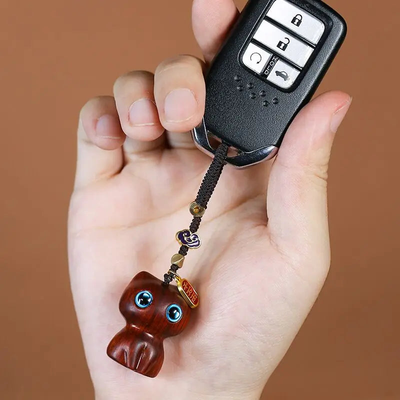 Sandalwood Wooden Cat Keychain Anime