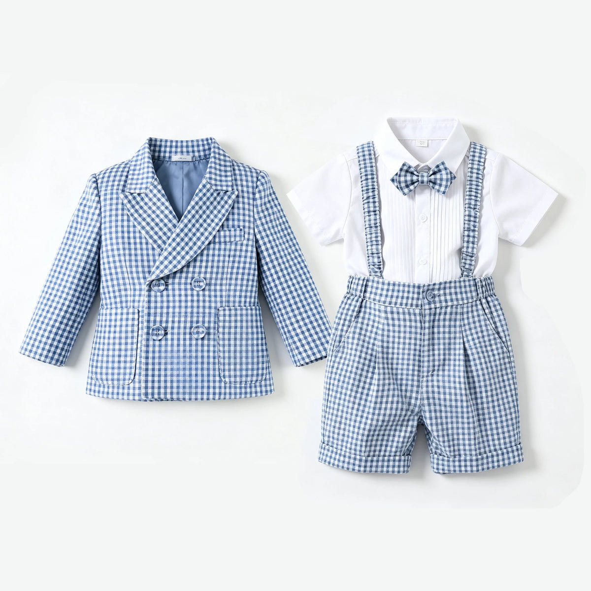 Blue Gingham Blazer Suit Set