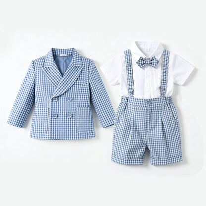Blue Gingham Blazer Suit Set