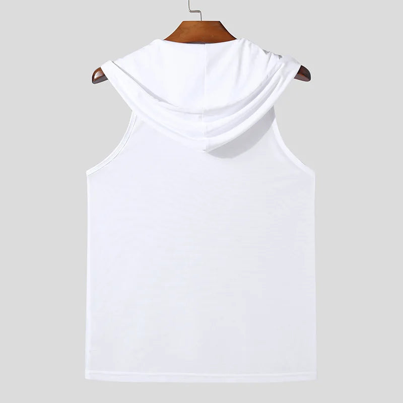 Hooded Transparent Drawstring Tank Top
