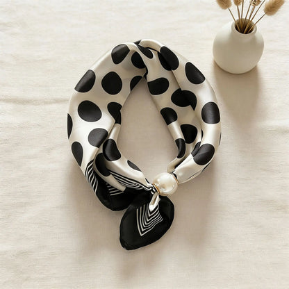 Print Scarf Silk Pearl Buckle