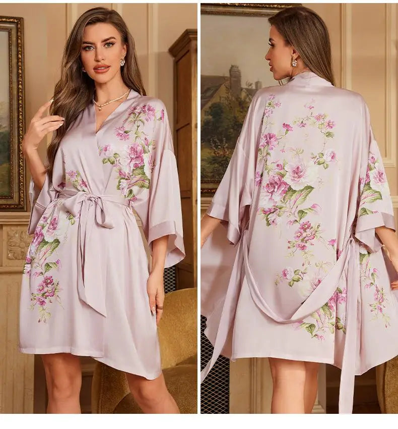 Printed Satin Lounge Robe