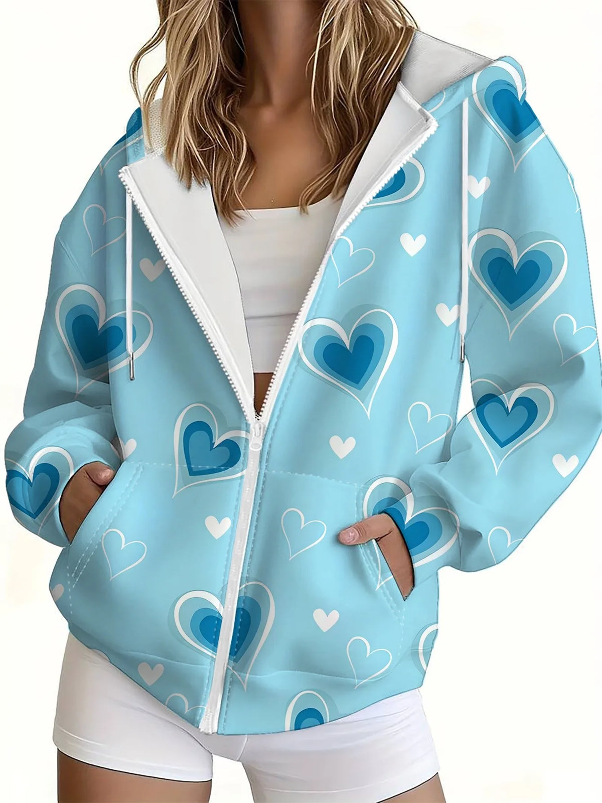 3D Graffiti Print Zip Hoodie