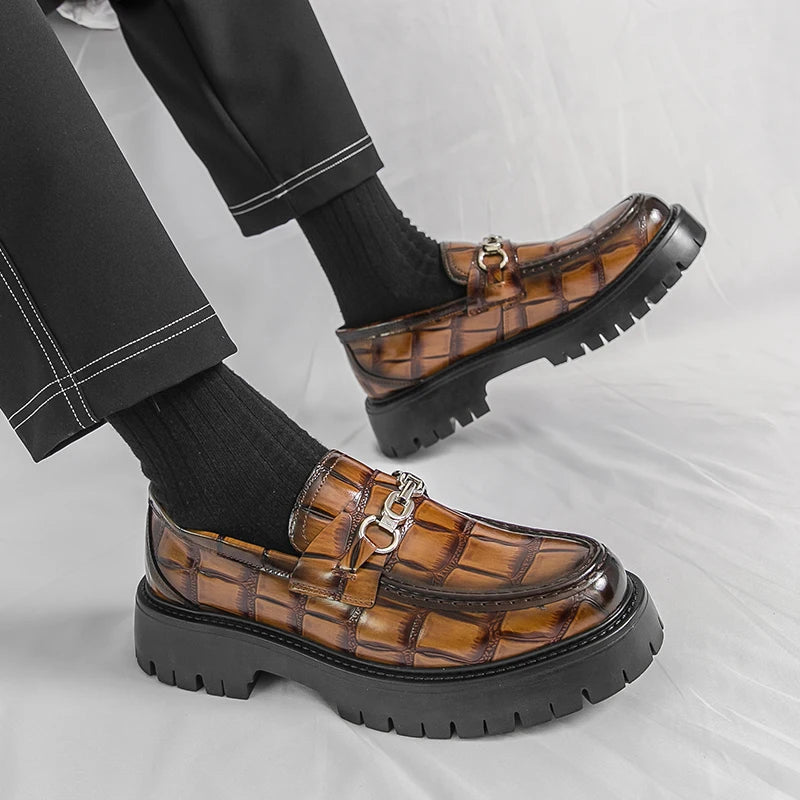 Glossy Metal Thick-Sole Loafers