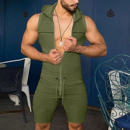 Sleeveless Hooded Zipper Bodysuit Jumpsuit