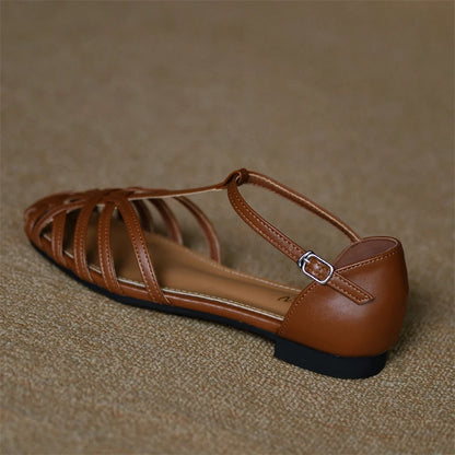 Low Heel T-Strap Roman Sandals for Women