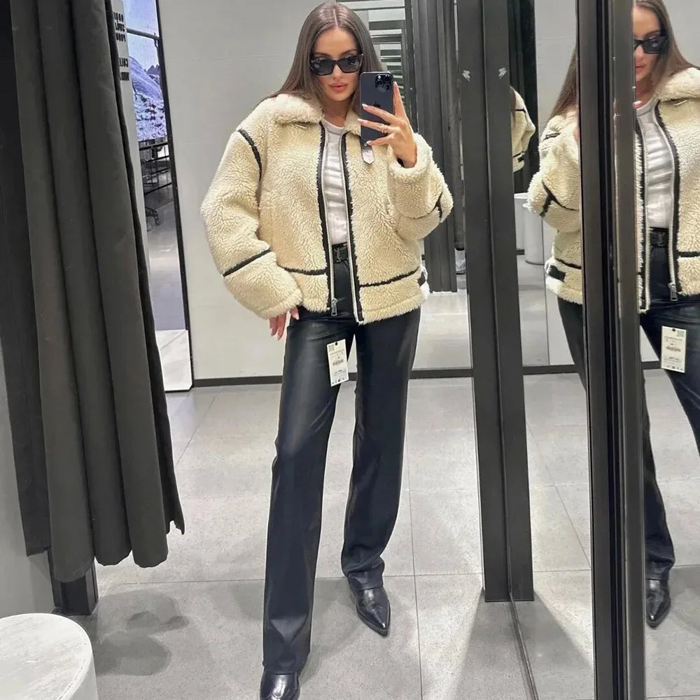 Contrast Plush Zip Jacket