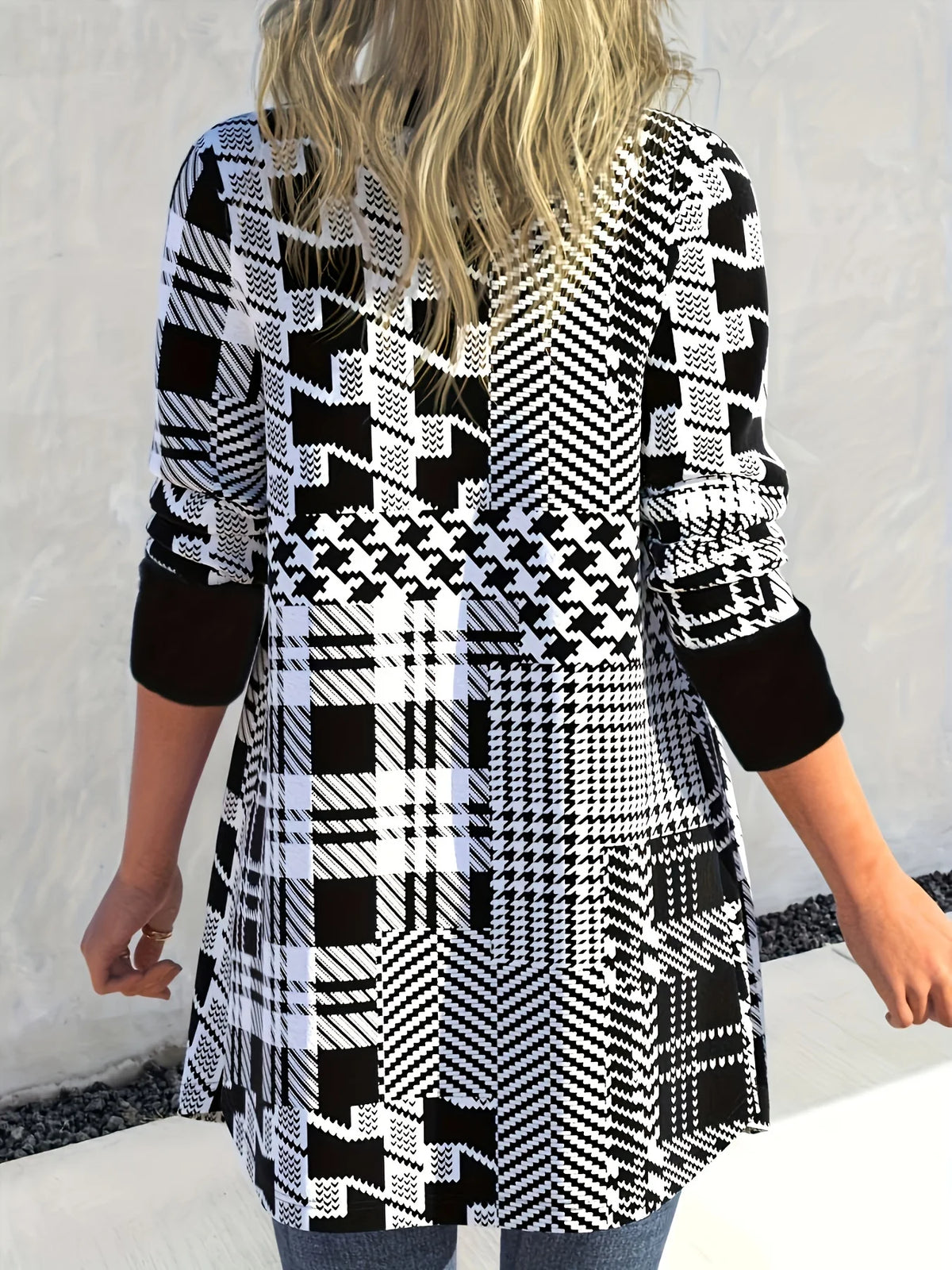 Geometric Print Open-Front Cardigan