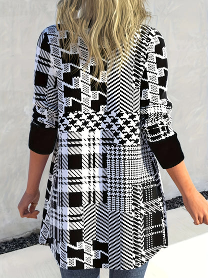 Geometric Print Open-Front Cardigan