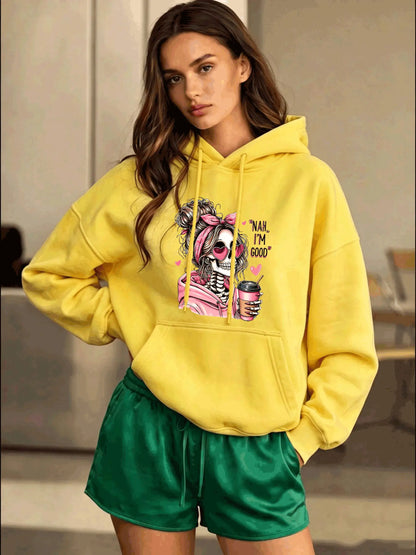 Skull Print Pocket Hoodie