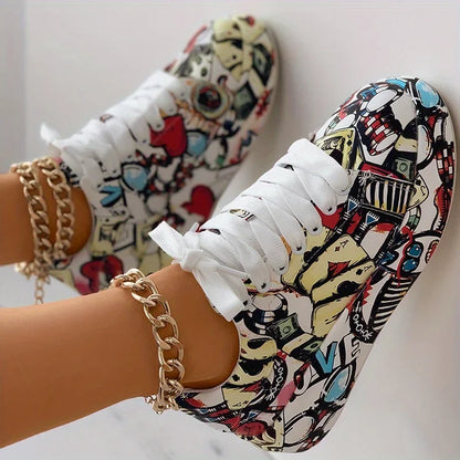 Women's Graffiti Print Low-Top Platform Sneakers