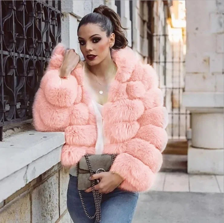 Spliced Faux Fur Short Coat