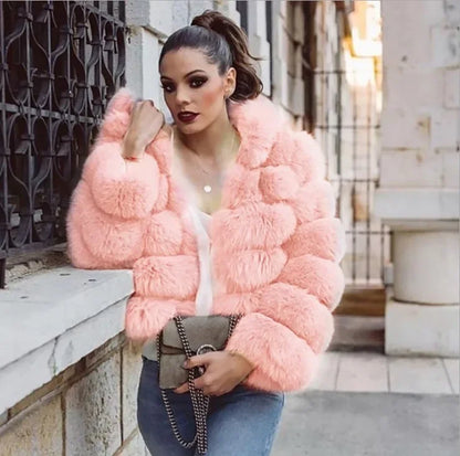 Spliced Faux Fur Short Coat