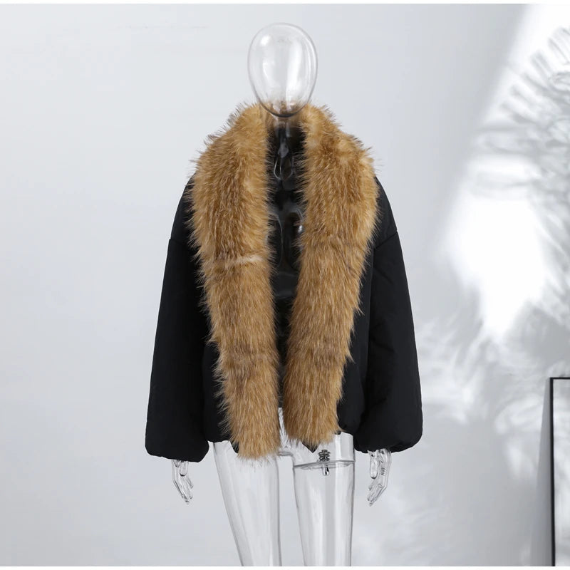 Printed Fur Collar Padded Jacket