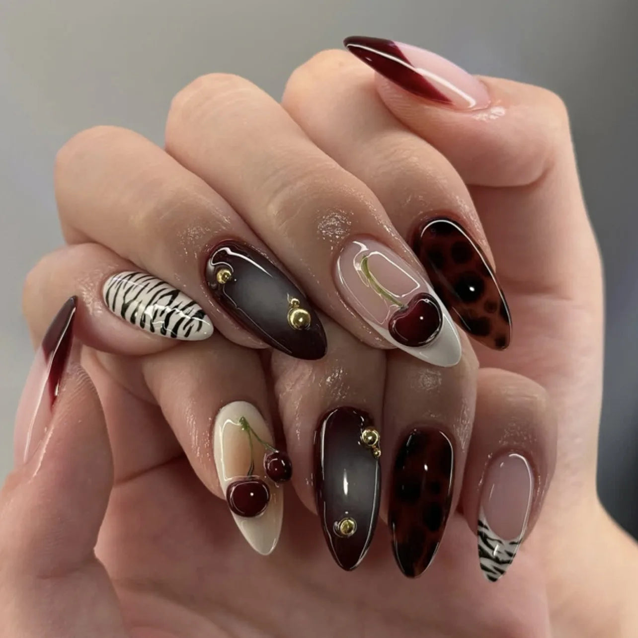 3D Flower Almond Press-On Nails