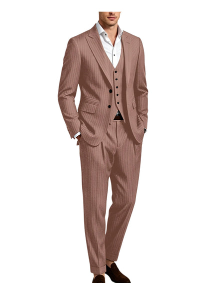 Pinstripe Notched Lapel Slim Suit