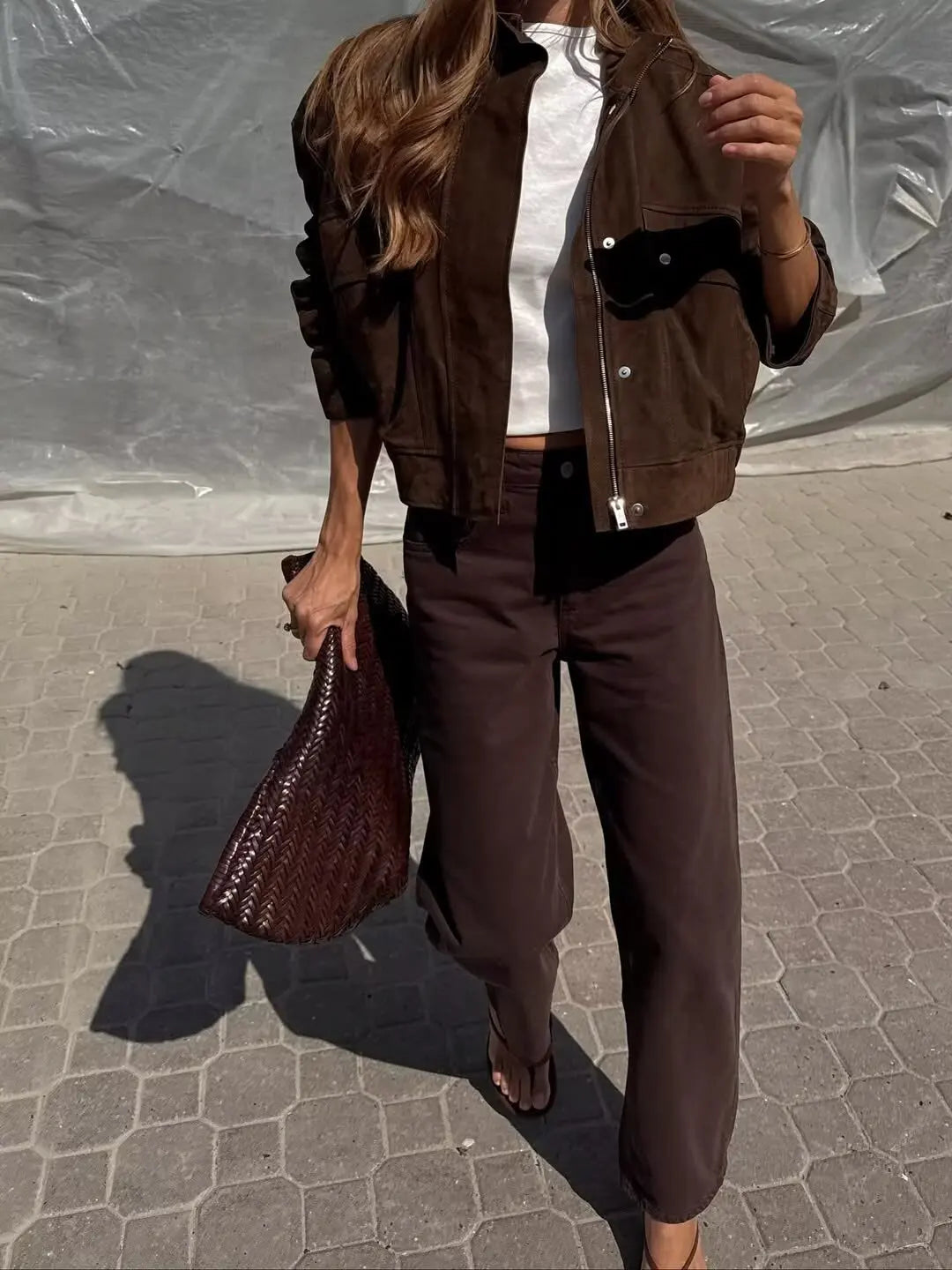 Stand Collar Faux Suede Jacket