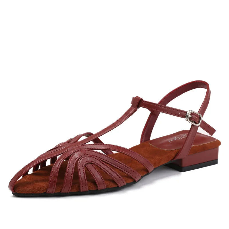 Low Heel T-Strap Roman Sandals for Women