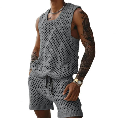 Sleeveless Knit Vest Shorts Set