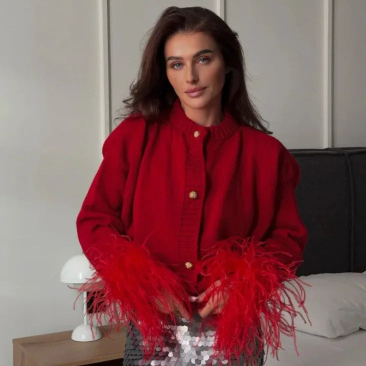Feather Sleeve Knit Cardigan