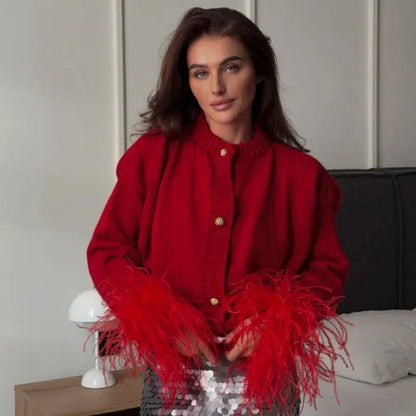 Feather Sleeve Knit Cardigan