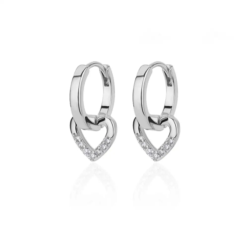 Hollow zircon heart earrings