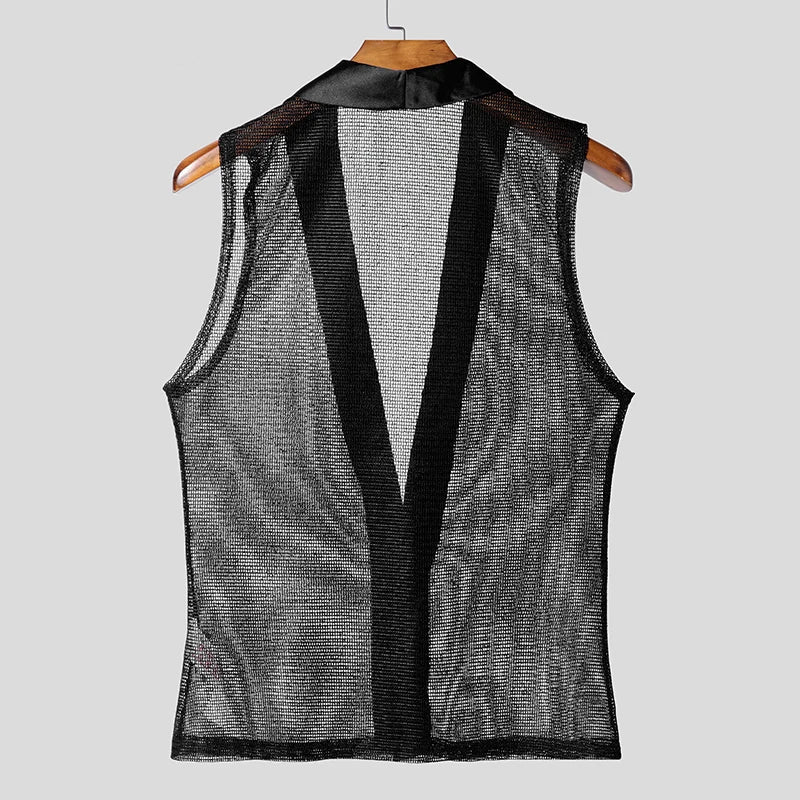 INCERUN Mesh Patchwork Tank Top