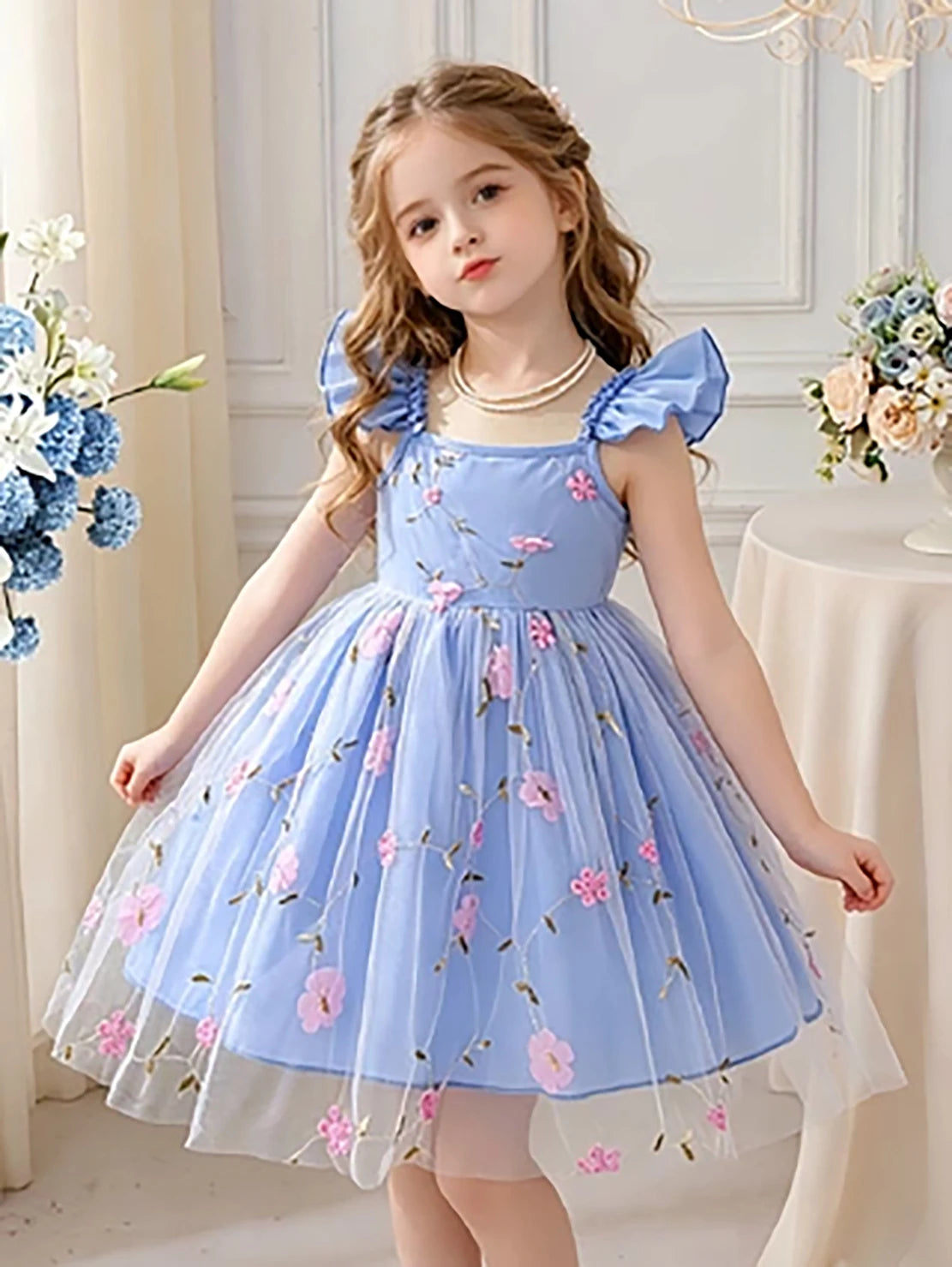 Princess Floral Pink Tulle Dress